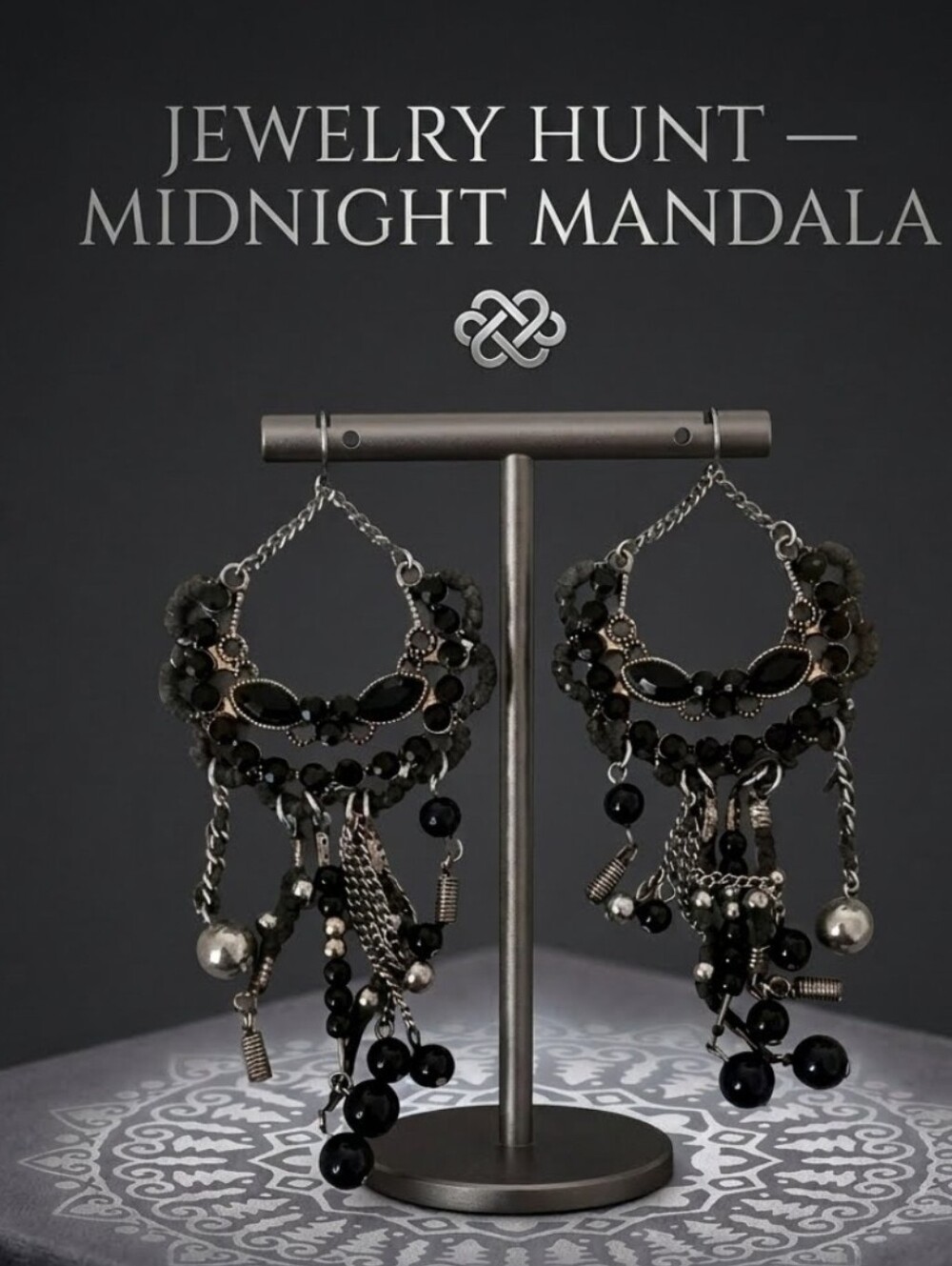 Midnight Mandala Black Dangle Earrings